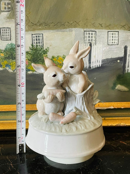 Vintage Arnart Easter Bunny Music Box – Hand-Painted Ceramic Bunny Figurine with Original Box