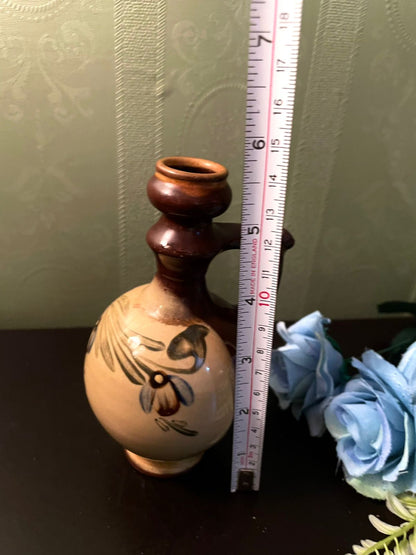 Vintage Ceramic Oil Bottle with Hand-Painted Floral Design 6 Inch