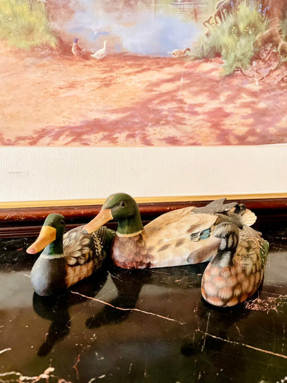 Set of 3 Vintage Hand-Carved ceramic Ducks – Painted Collectible Figurines
