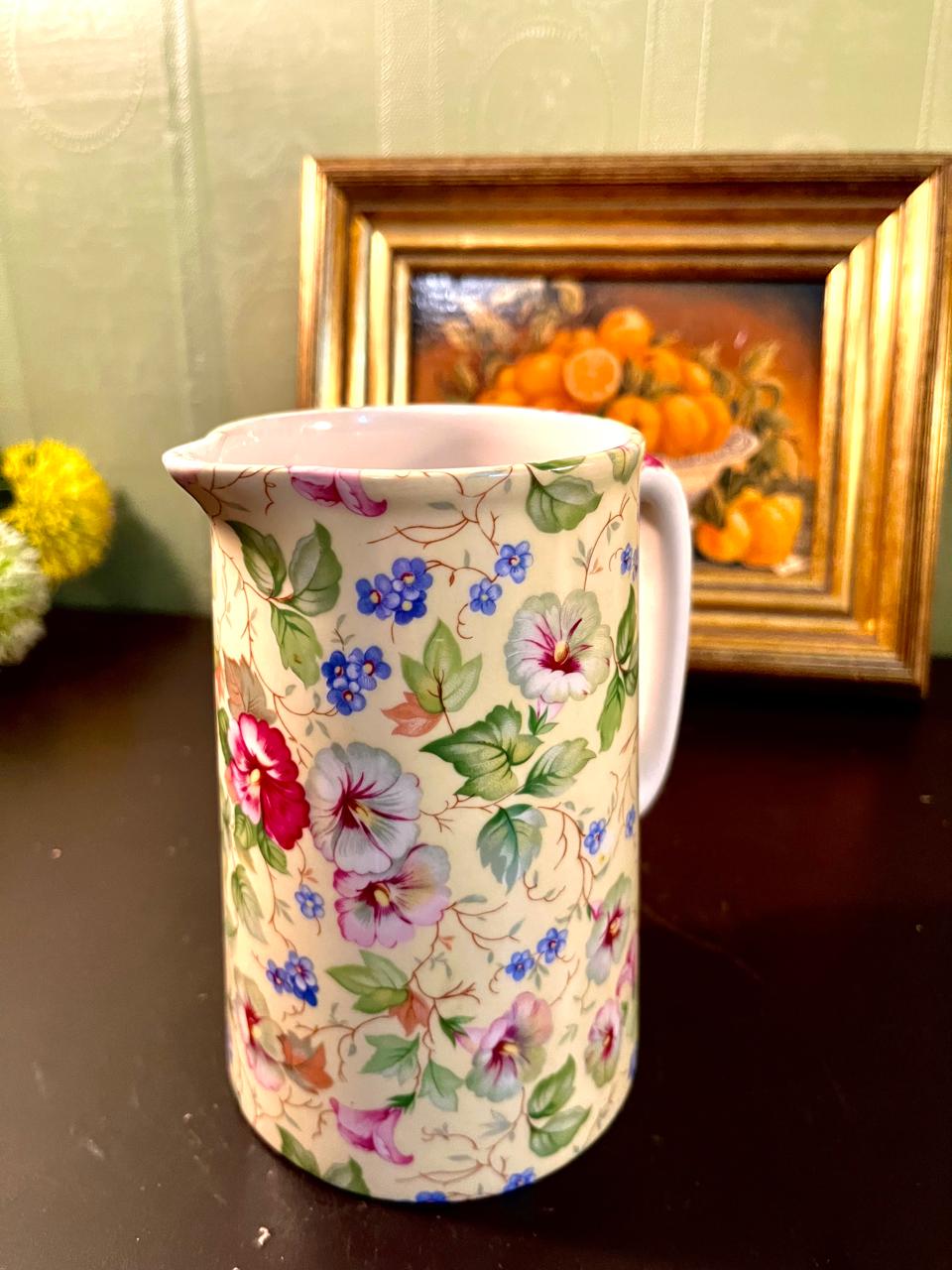 Vintage Floral Ceramic Water Pitcher – 6 Inch