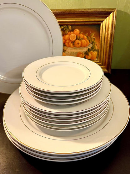 14-Piece White & Gold-Rimmed English Tableware Set