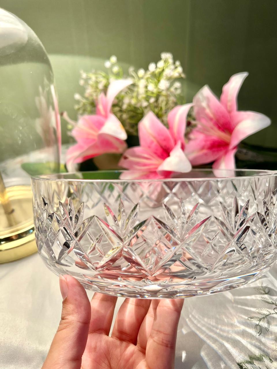 Vintage Clear Crystal Cut Large Serving Bowl 8 in