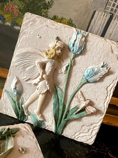 Vintage 3D Fairy Wall Plaques – Handcrafted Floral Relief Art (Set of 2)