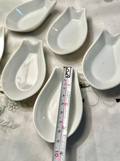 White Ceramic Spoon Rest Dishes – Set of 6, 3.5 Inch
