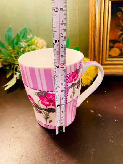 Floral Ceramic Coffee Mug 5 Inch Purple Stripe Tea Cup