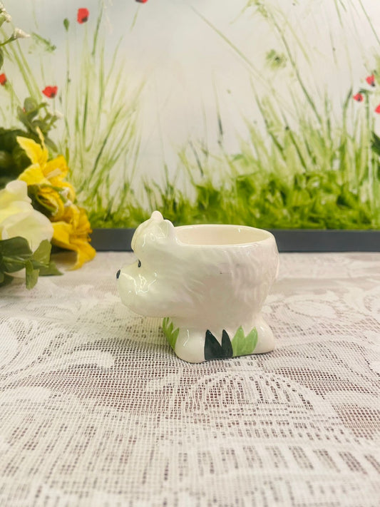 Vintage White Ceramic Dog Egg Cup Holder