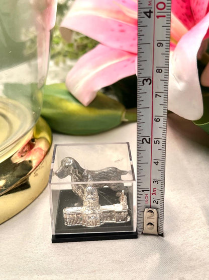 Miniature Silver-Tone Dog & Domed Building Figurines in Display Box Approx. 5 cm