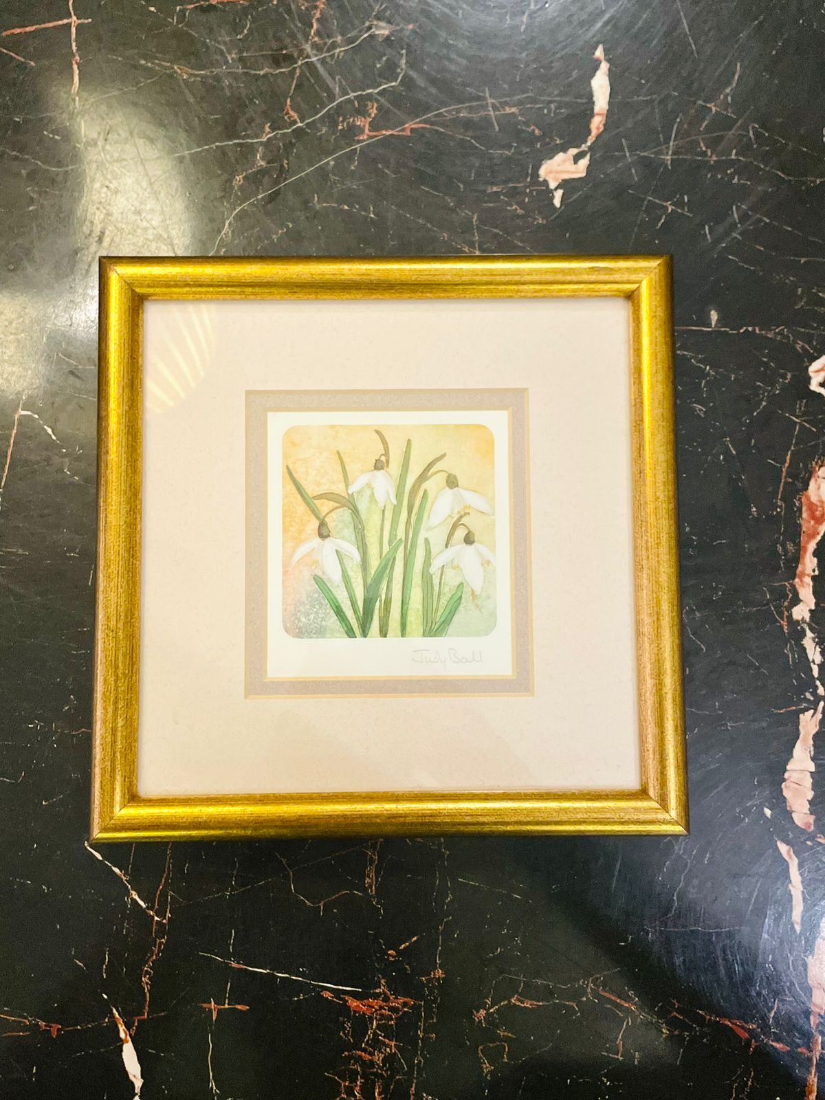 Judy Ball Snowdrops Framed Floral Painting 8 inch
