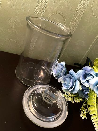 Vintage Clear Glass Storage Jar with Lid 7.5 Inch