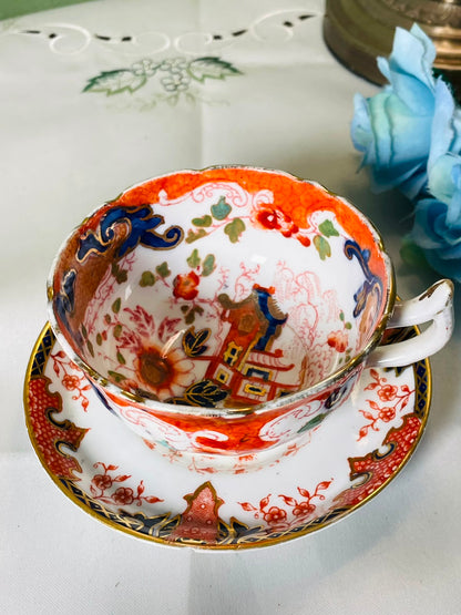 Vintage Imari Style Cup & Saucer Set Red Blue Gold 2-Piece