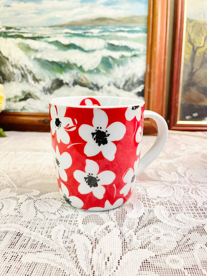 Pair of Wilko Red Floral Ceramic Mugs