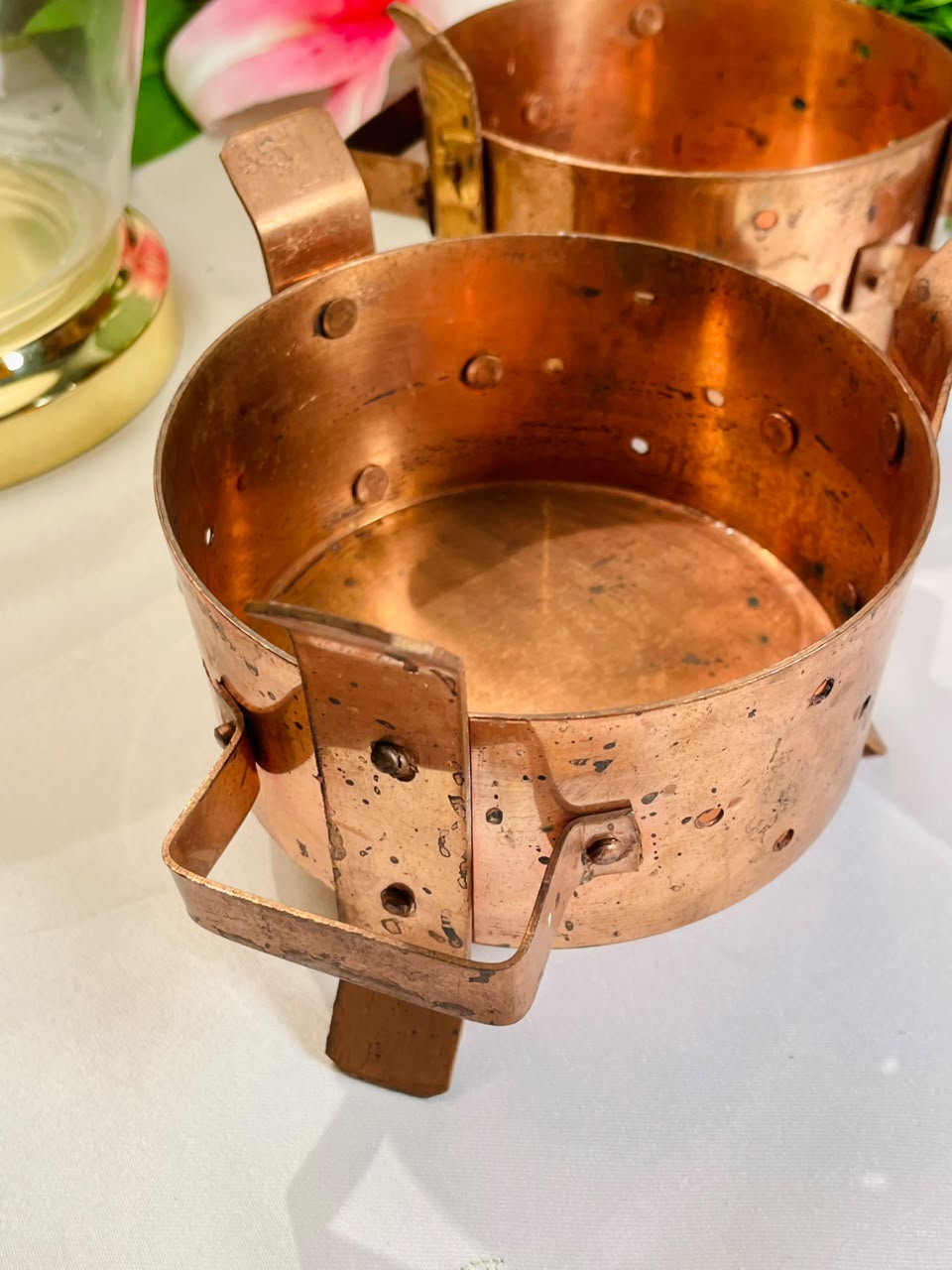Copper-Tone Decorative Metal Pots – 2 Pieces, 13 cm