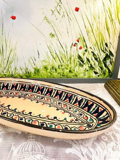 Hand Painted Moroccan Style Oval Ceramic Serving Dish