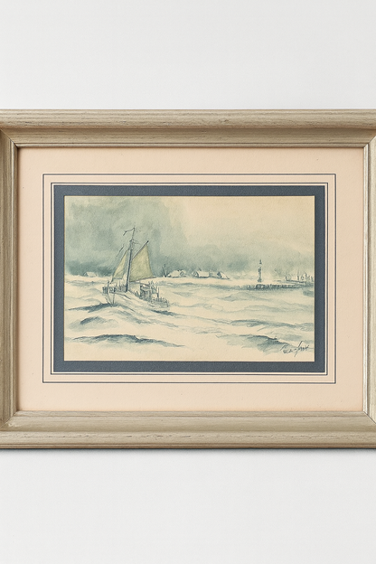 Set of 4 Vintage Frames, Patricia Hall Hastings Sailing Boats Wall Art England