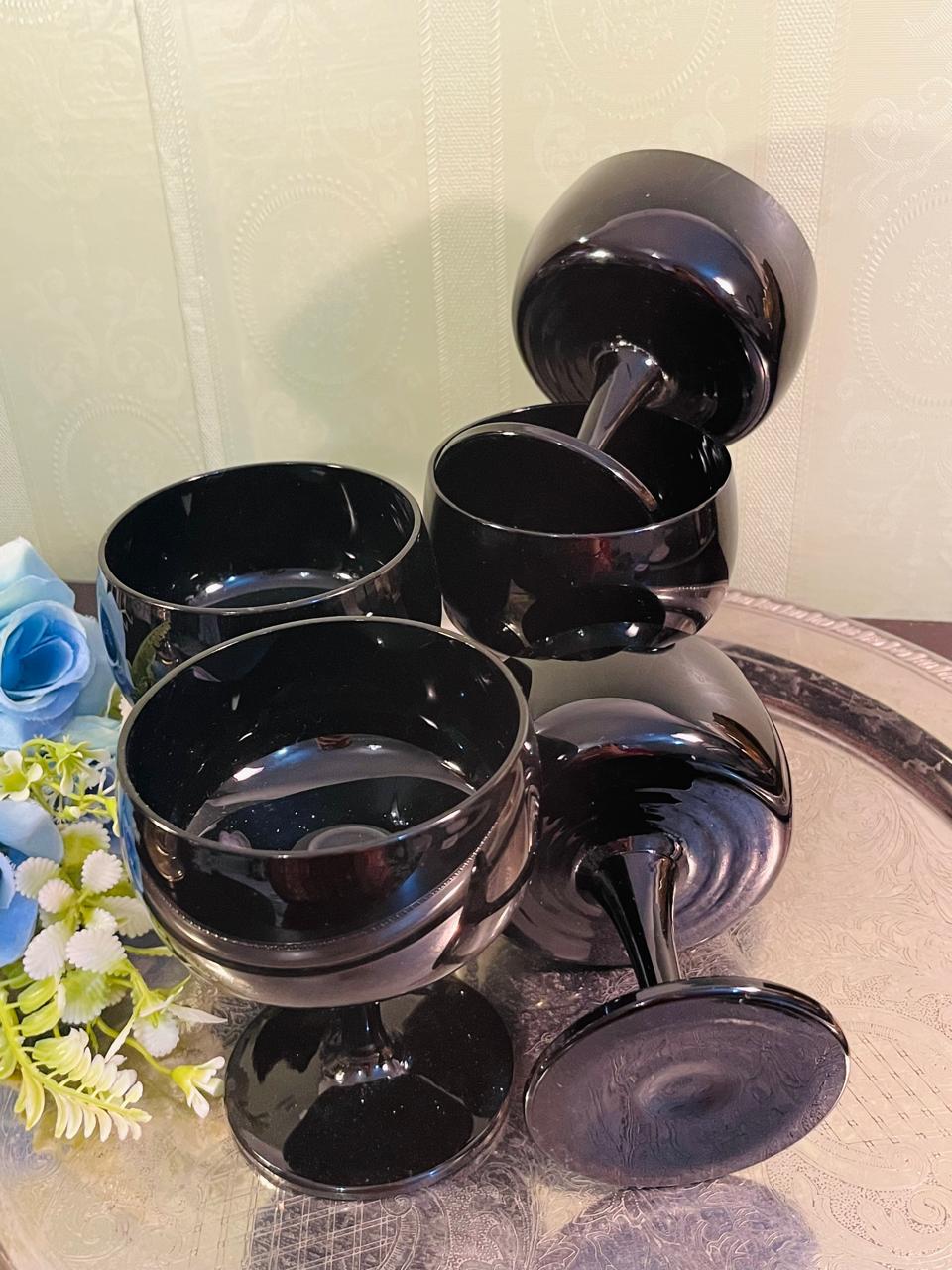Vintage Black Crystal Glass Dessert Coupes Set of 5 – 12 cm