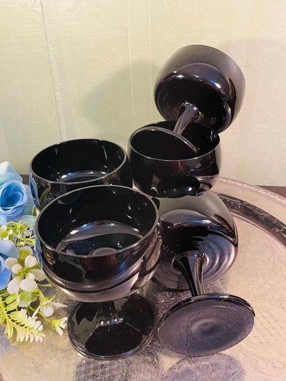 Vintage Black Crystal Glass Dessert Coupes Set of 5 – 12 cm