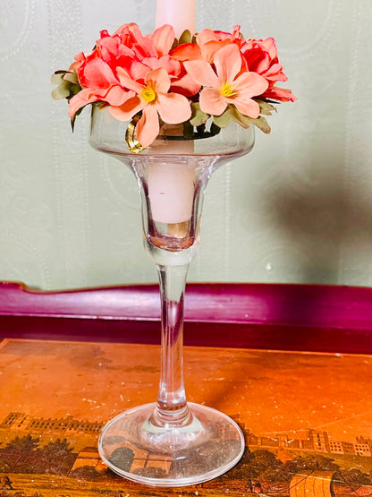 Vintage Clear Crystal Floral Candle Holder – 10 Inch