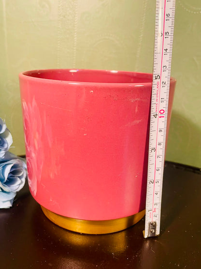 Pink Ceramic Planter Pot with Gold Base – 5 Inch