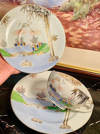 Vintage Hand-Painted Porcelain Tea Cup & Plate Set – Japan Style