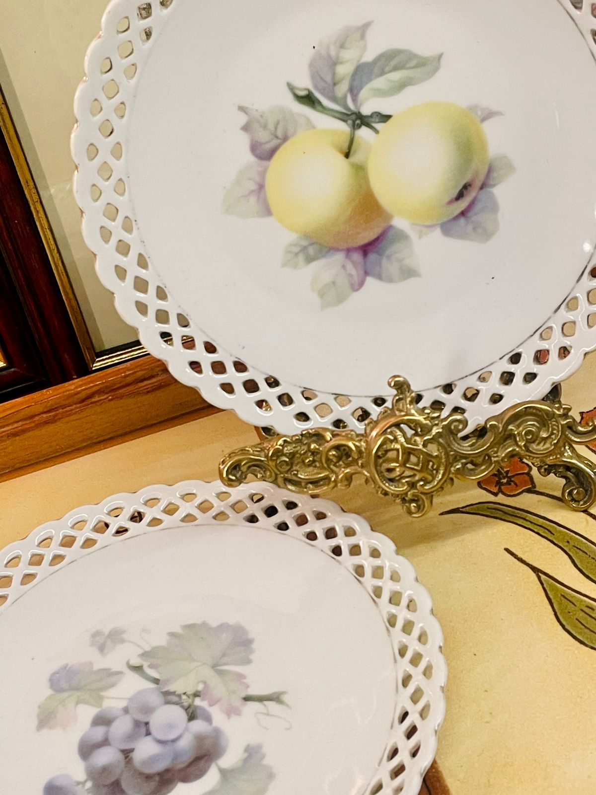 Set of 2 Decorative Plates, Cutwork, Thun Germany Pierced Lace Fruit Plates