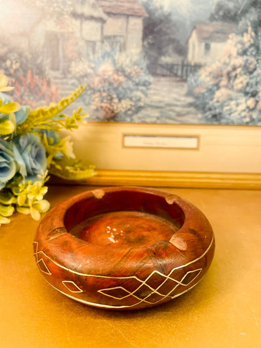 Hand Carved Wooden Ashtray Vintage Decor