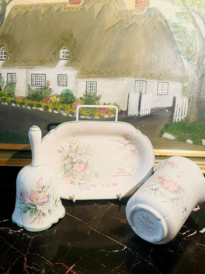 Royal Stafford “Dog Roses” Trio Set — Bell, Vase & Tray (Made in England)
