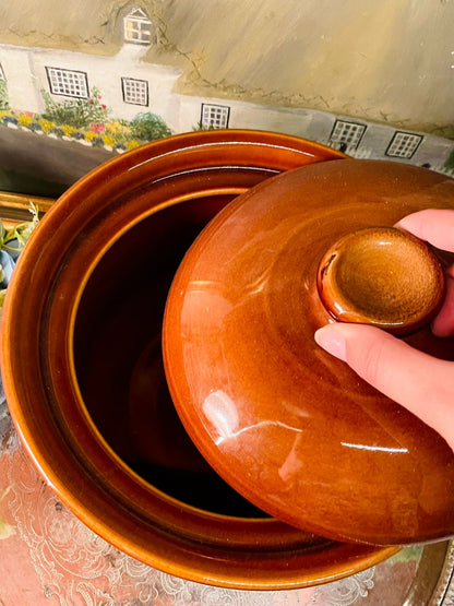 Vintage Light Brown Ceramic Casserole Dish – Stove-Safe Kitchenware