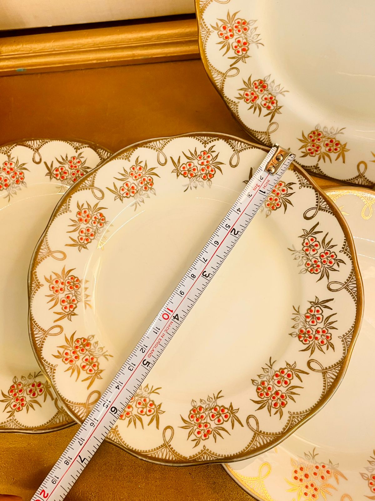 Vintage Floral Plate Set with Gold Rim Set of 4 - Plates