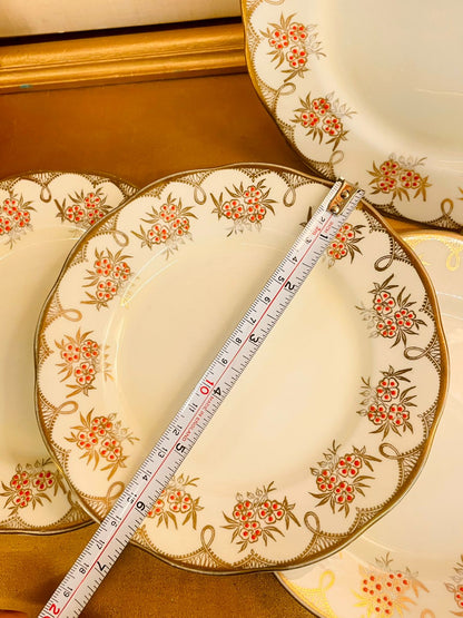 Vintage Floral Plate Set with Gold Rim Set of 4 - Plates