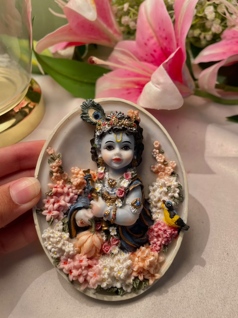 Krishna Floral Wall Plaque Approx. 4.25 Inch