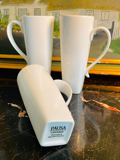 PAUSA Tall White Coffee Mugs – Modern Square Base Set of 3