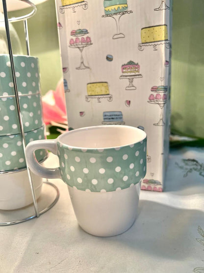 Avon Stacking Cups Set of 4 Mint Polka Dot with Stand