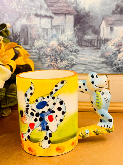 Vintage Hand-Painted Dog Handle Ceramic Mug Set