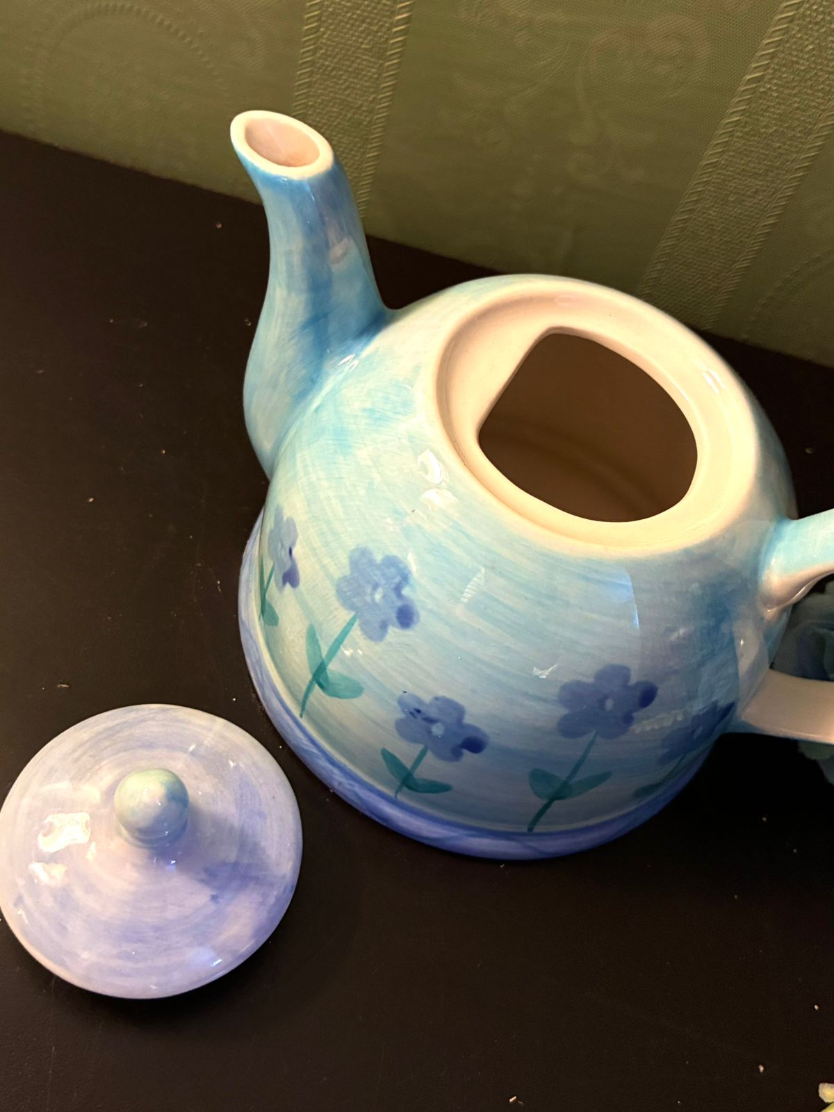 Vintage Blue Floral Teapot Ceramic Cottage Tea Pot