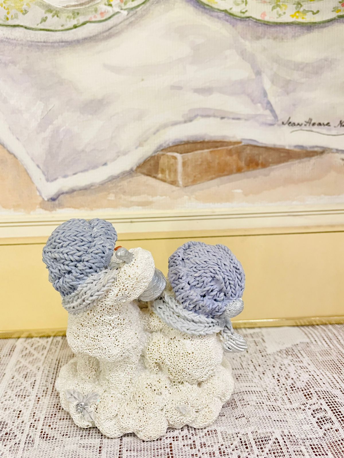 Winter Snowman Figurine Set - Handcrafted Ceramic Snowmen with Gifts