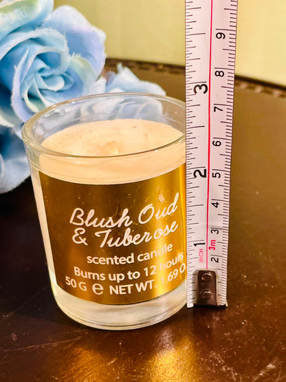 Blush Oud & Tuberose Scented Candle – Glass Jar 8cm