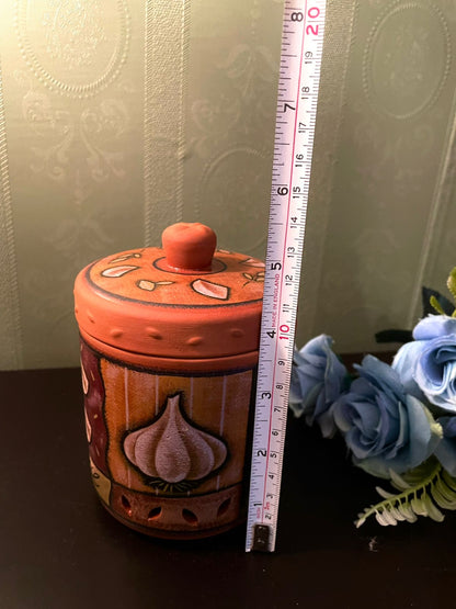 Vintage Terracotta Ceramic Garlic Storage Jar 5.5 Inch