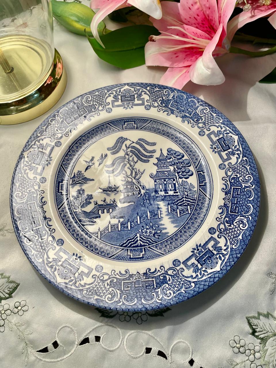 Staffordshire Blue Willow Decorative Plate – 9.5 Inch