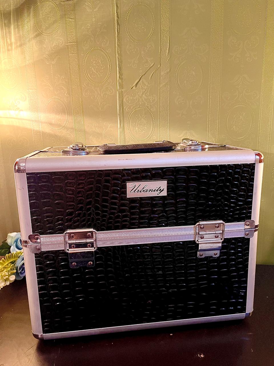 Vanity Black Croc-Effect Makeup Train Case Organizer