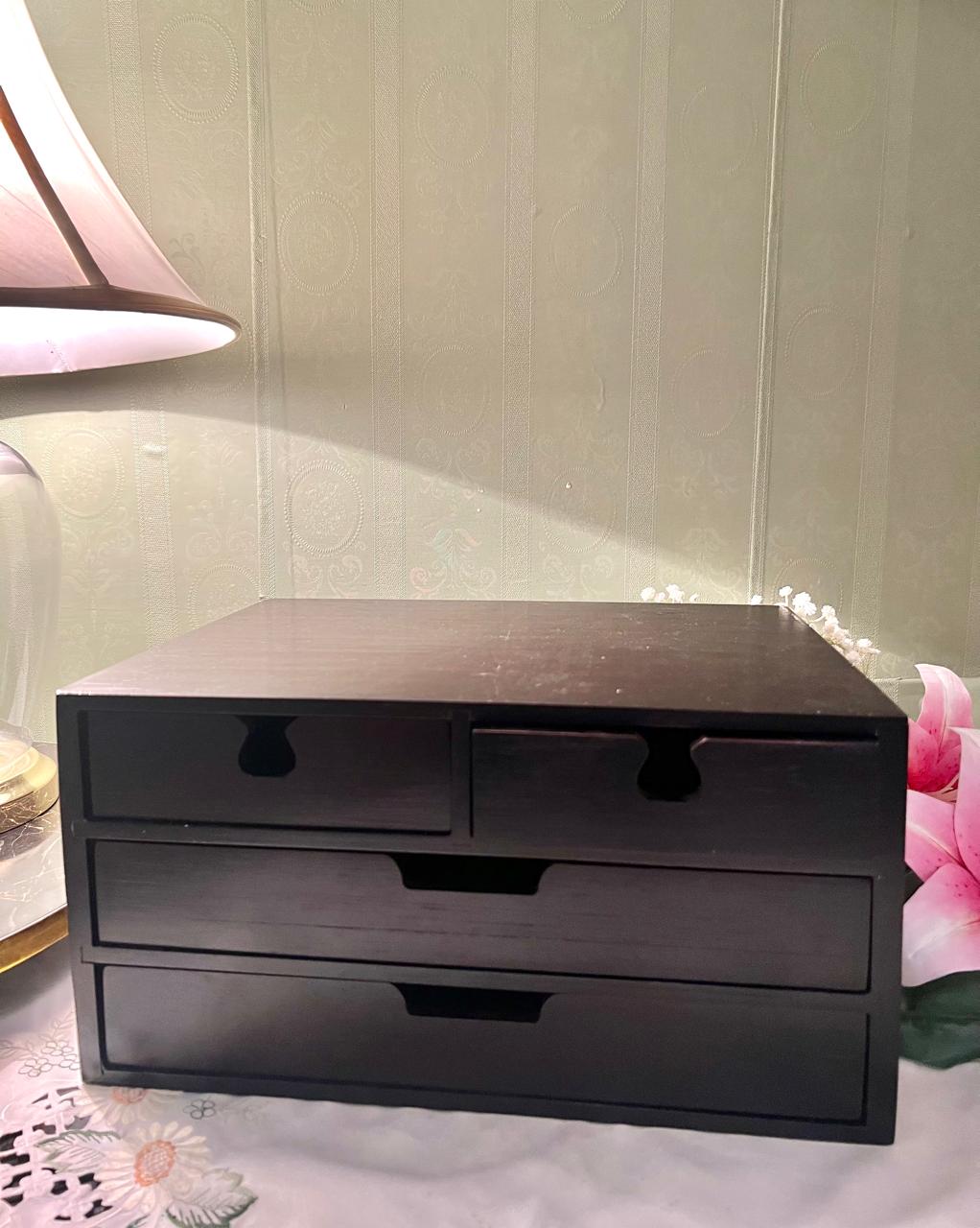Dark Wood Two-Drawer Desk Organizer / Document Tray 30 cm