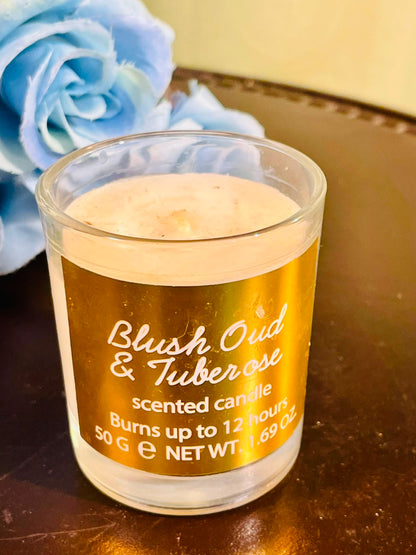 Blush Oud & Tuberose Scented Candle – Glass Jar 8cm