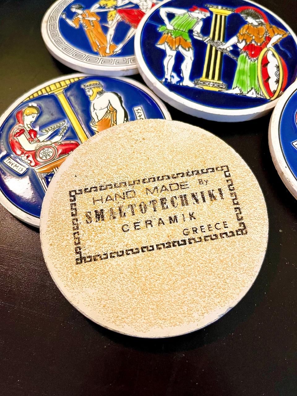 Vintage Greek Mythology Ceramic Coaster Set 4 Inch