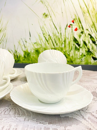 Vintage White Porcelain Teacup & Saucer Set of 4 Cups