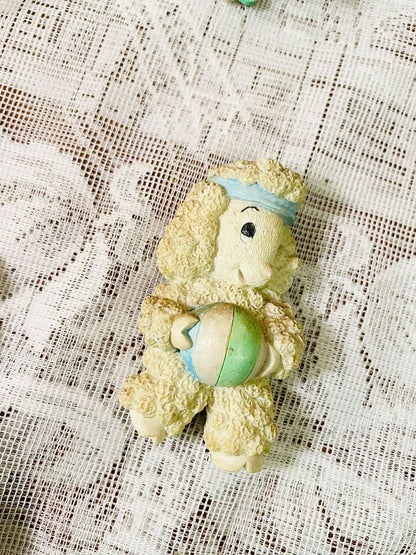 Vintage Sheep & Lamb Figurine Fridge Magnets – Cottage Set of 6