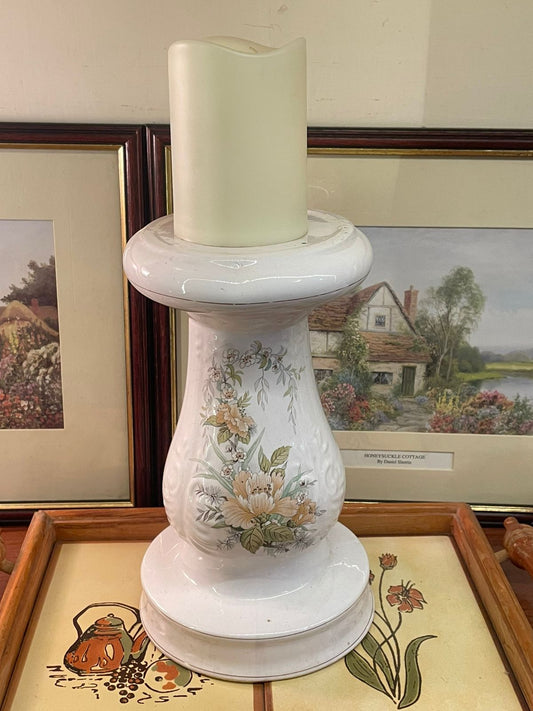 ceramic candle holder, vintage candle stand, floral candle holder, home decor, ceramic decor, pillar candle holder, classic decor, table centerpiece, shabby chic decor, farmhouse decor, floral stand, cottagecore decor