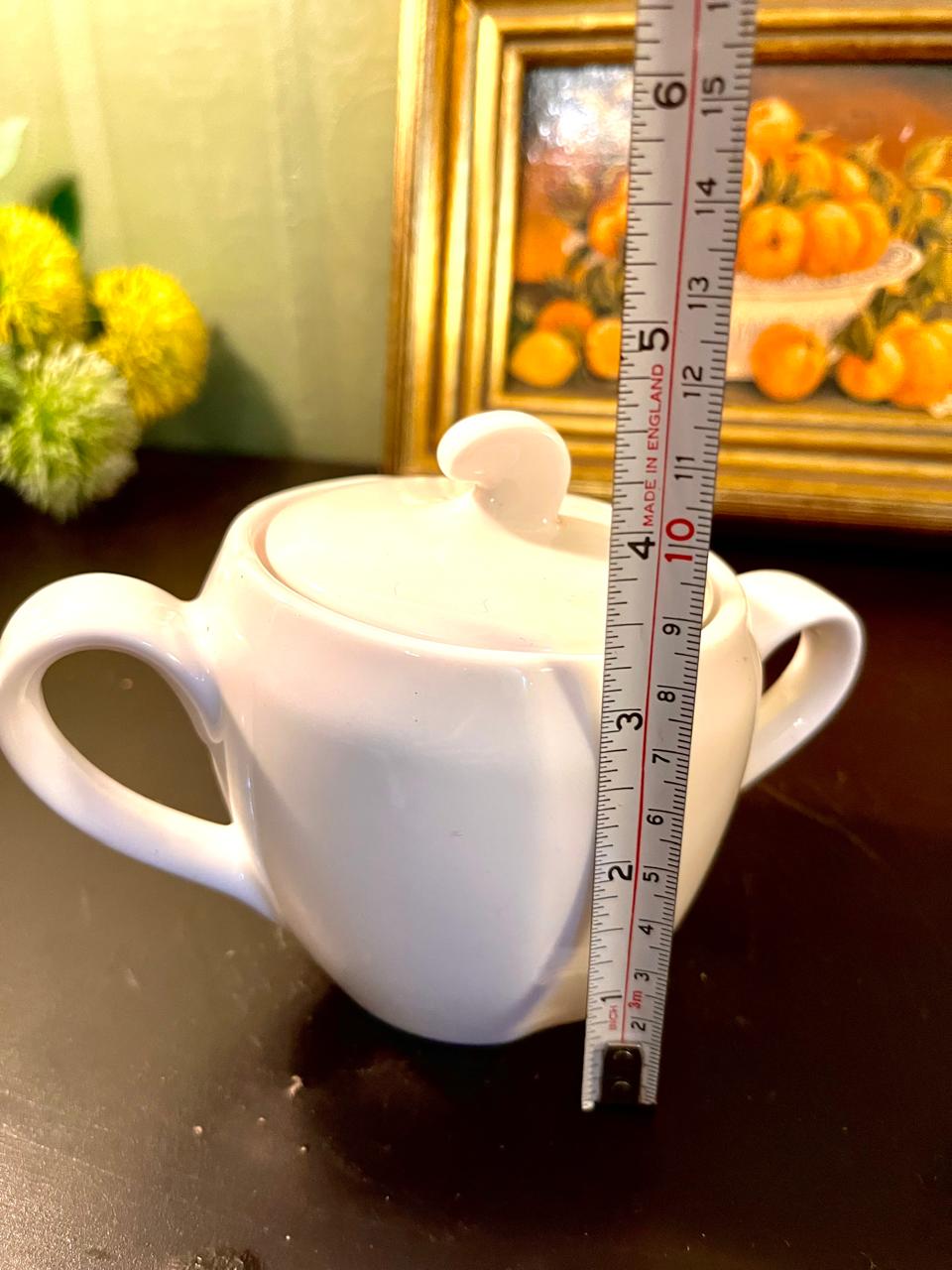 Vintage White Double-Handle Porcelain Sugar Bowl – 4 Inch