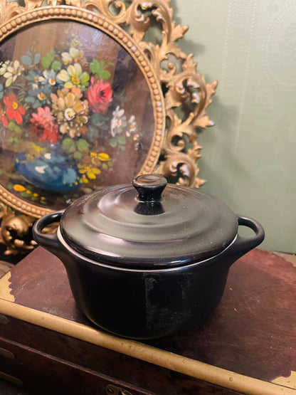 Vintage Black Mini Lidded Casserole Pot 4 Inch