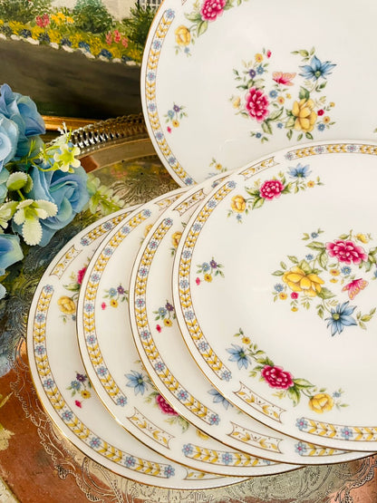 Vintage Floral Fine bone China Plate Set – 5 Pieces