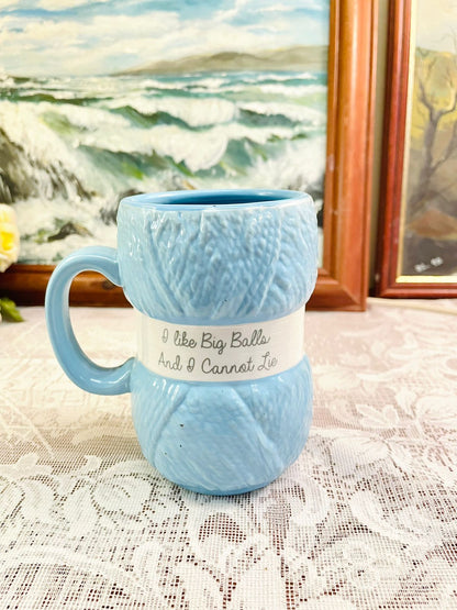 Blue Knitted Yarn Ball Ceramic Mug