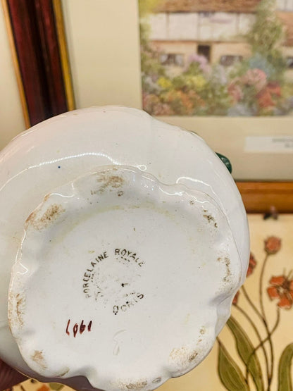 Vintage Porcelaine Royale Floral Pitcher – Embossed White & Green Jug